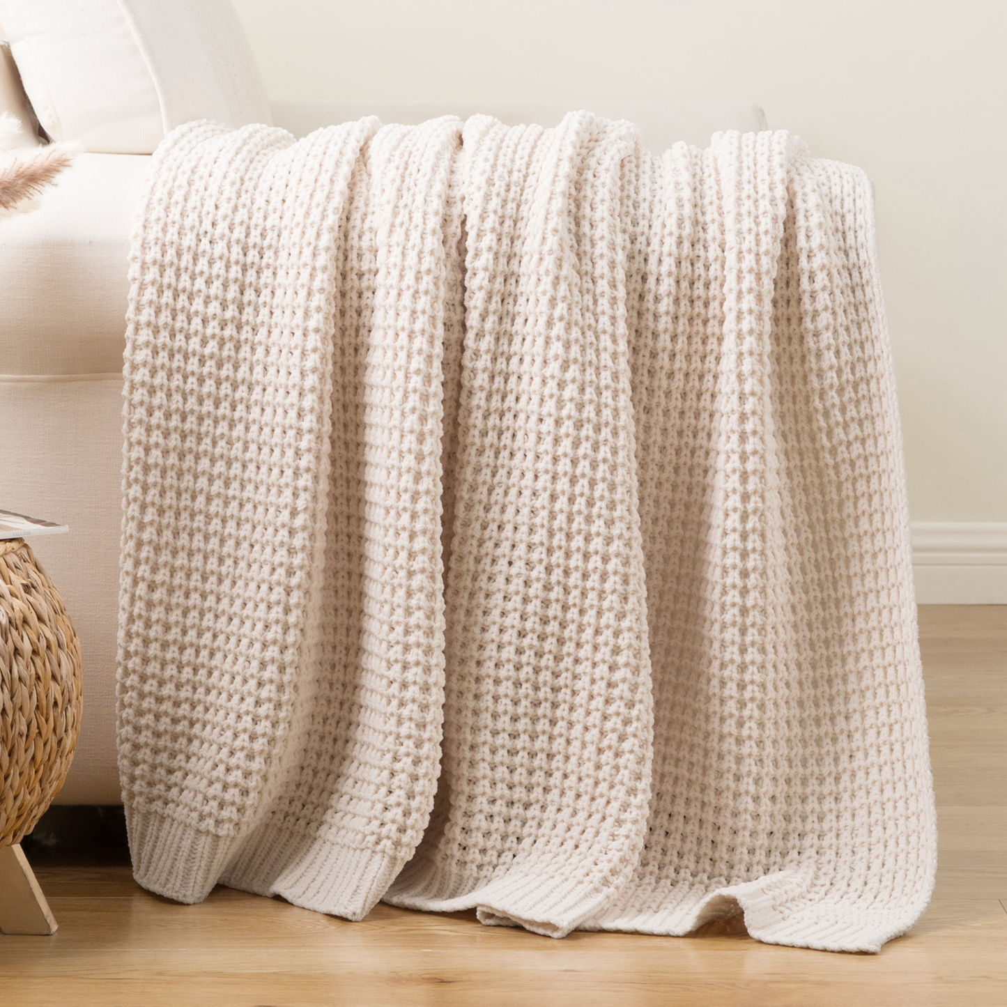 Knit Throw Blanket-Cream