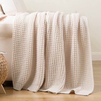 Knit Throw Blanket-Cream