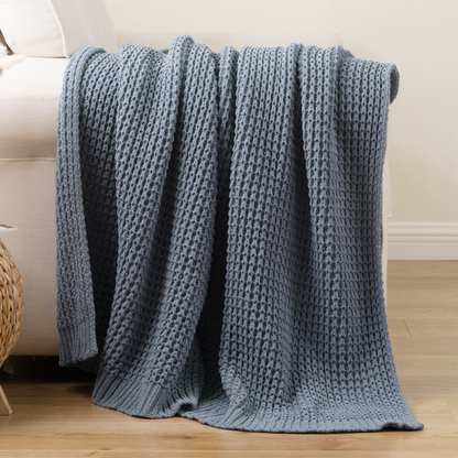 Knit Throw Blanket-Bluish Grey
