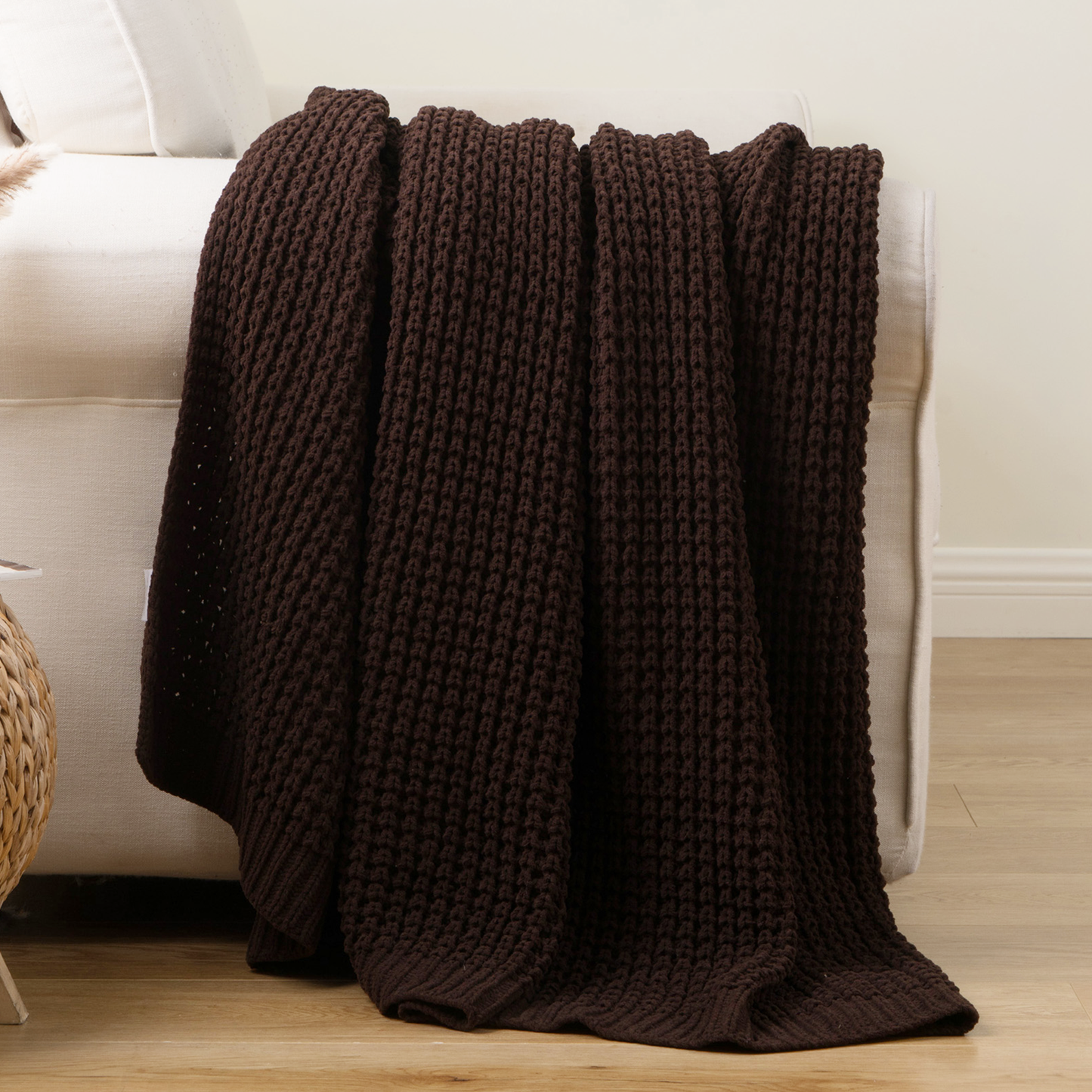 Knit Throw Blanket-Brown