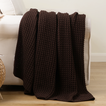 Knit Throw Blanket-Brown