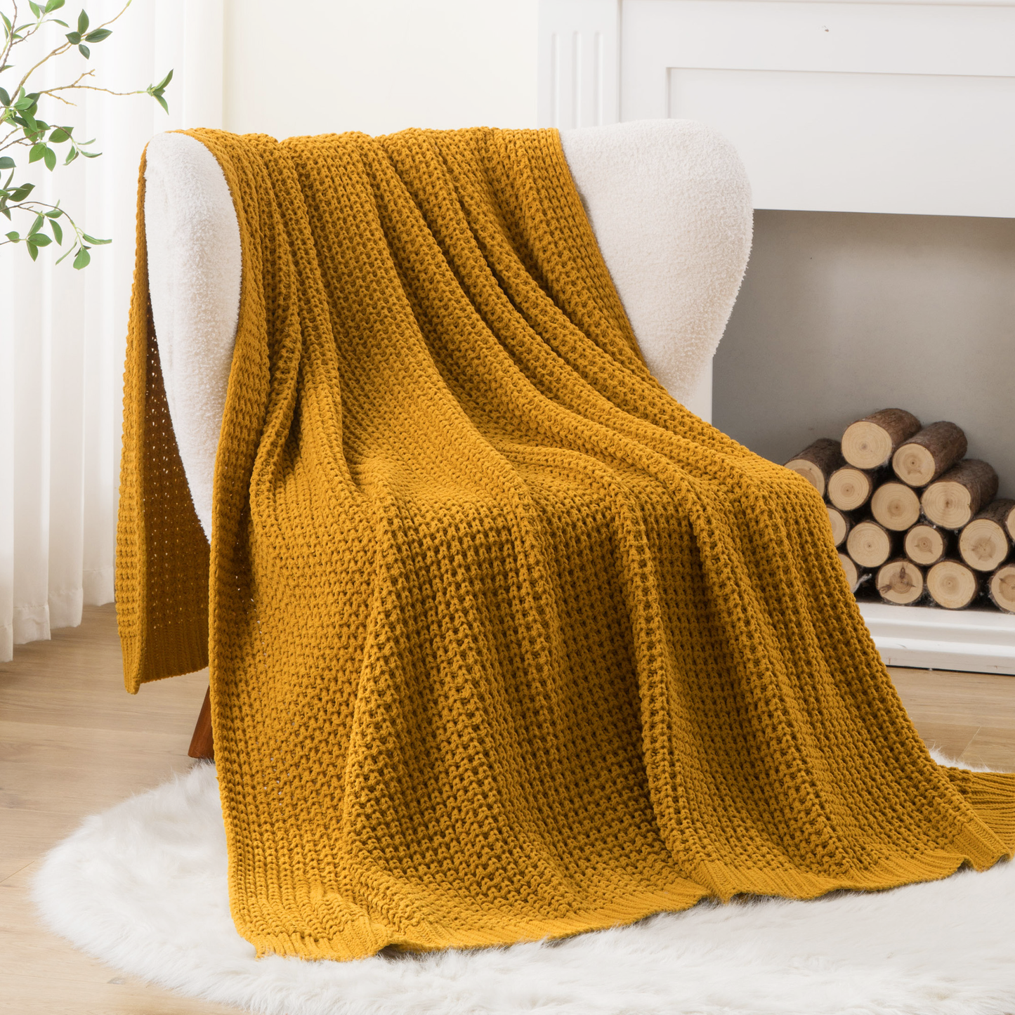 Knit Throw Blanket-Yellow