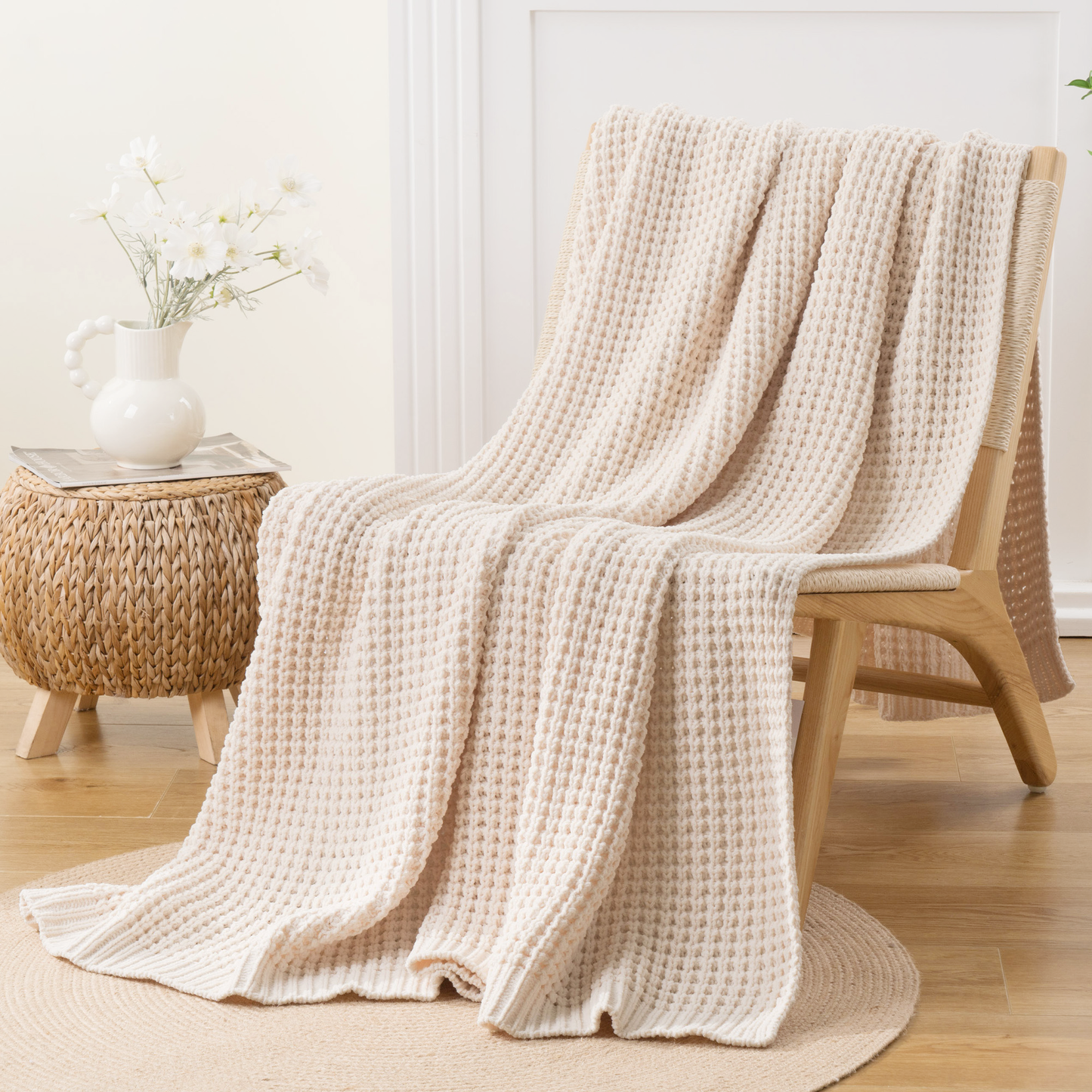 Knit Throw Blanket-Cream