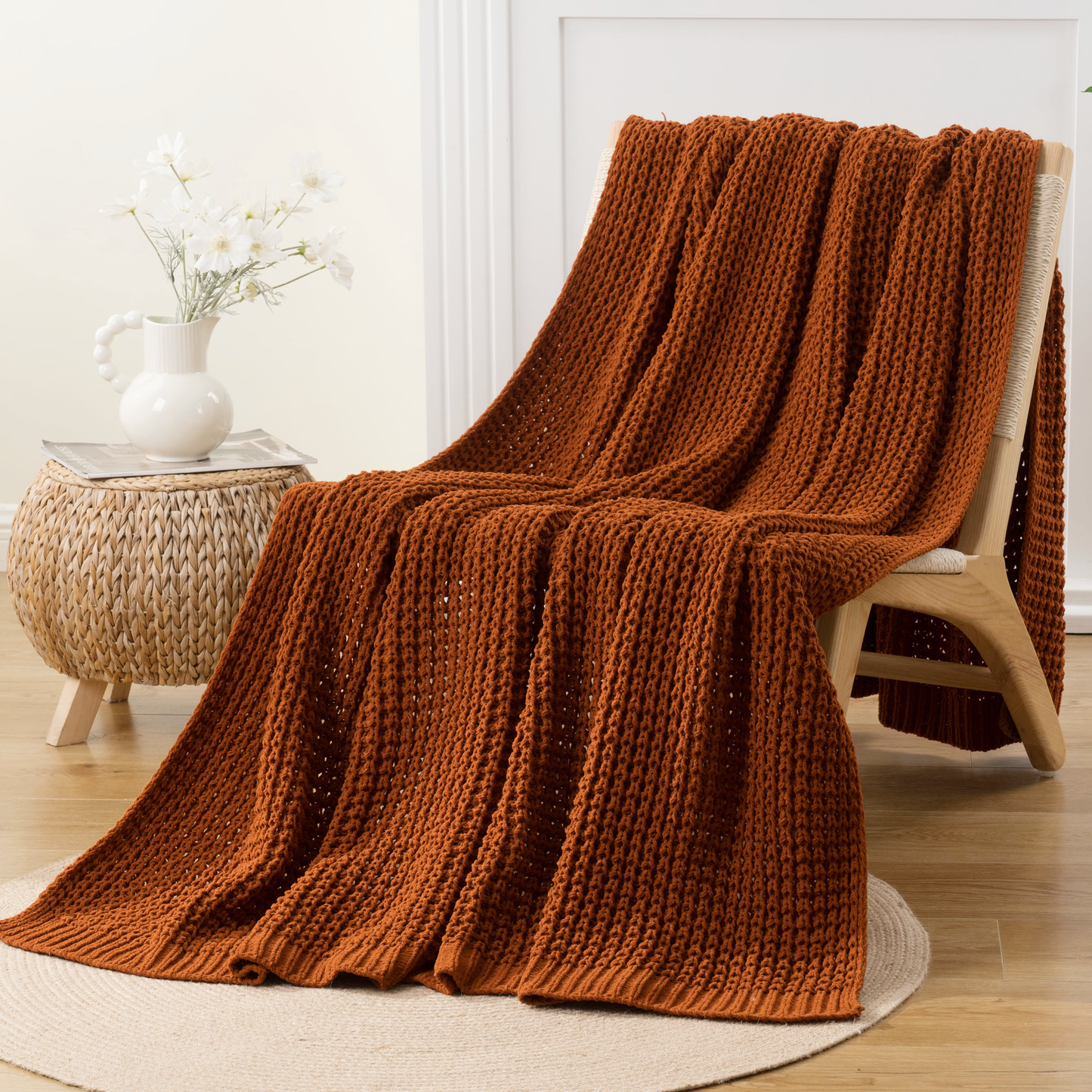 Knit Throw Blanket-Caramel
