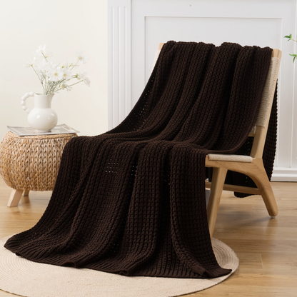 Knit Throw Blanket-Brown