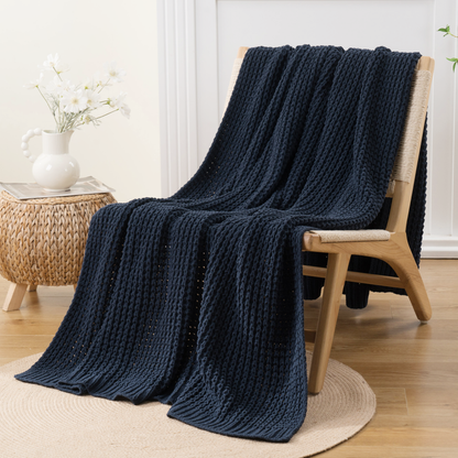 Knit Throw Blanket-Navy
