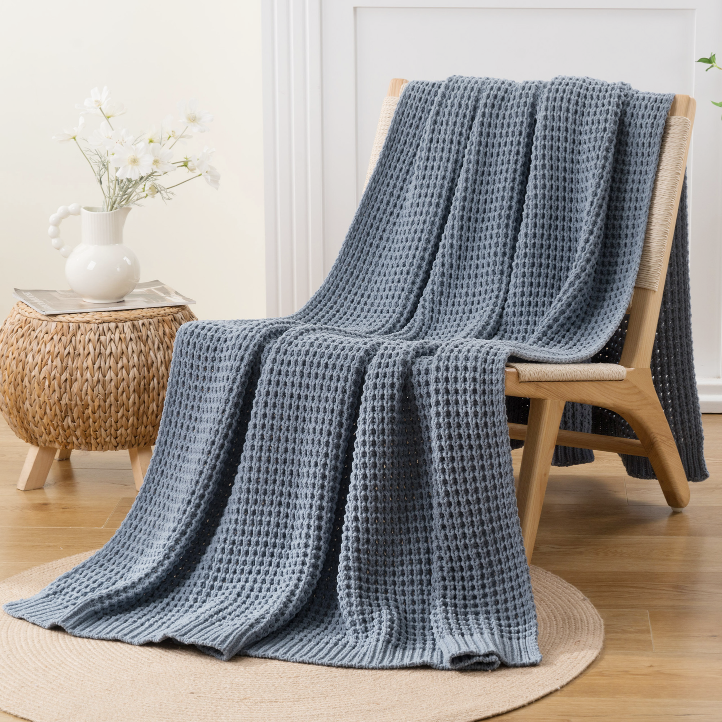 Knit Throw Blanket-Bluish Grey
