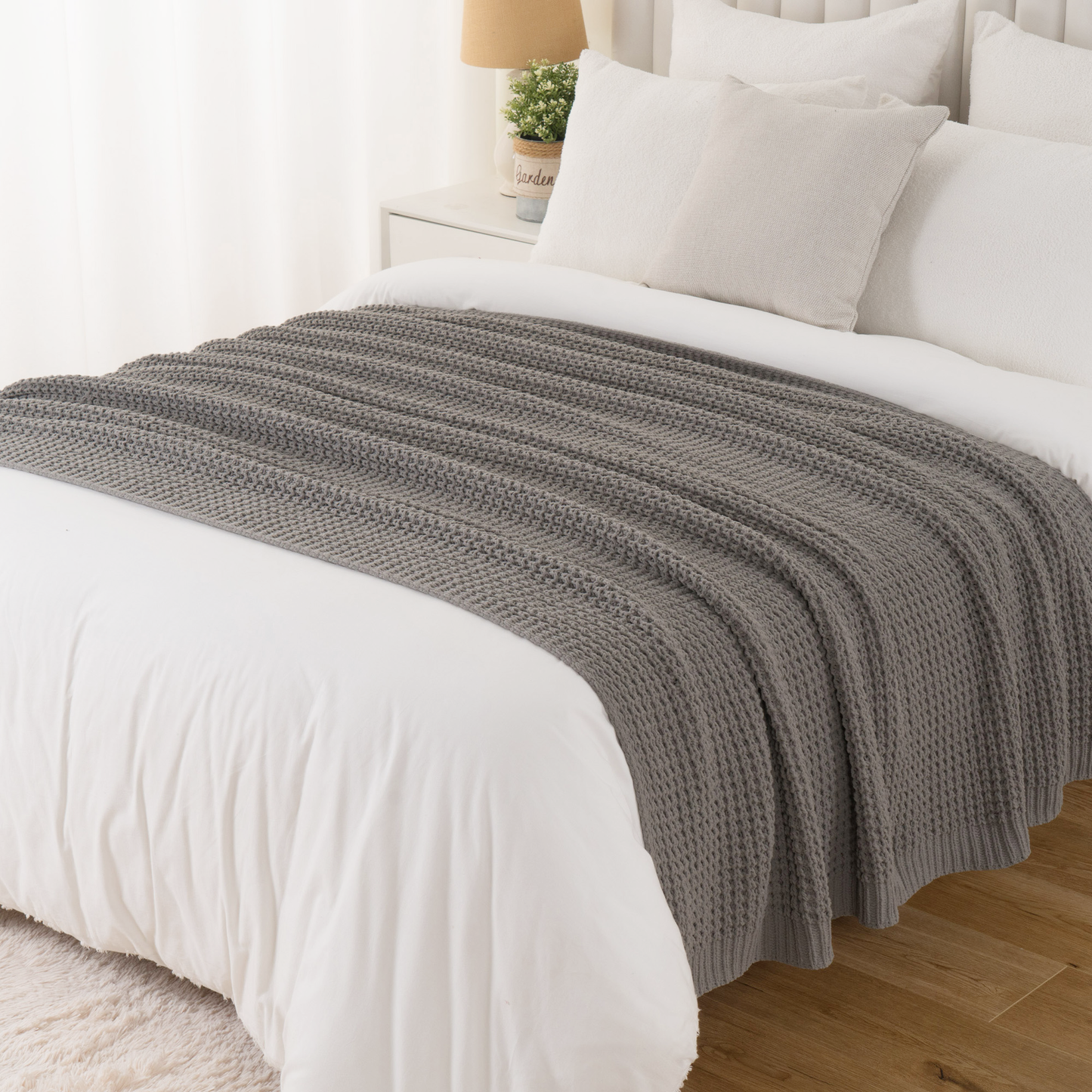 Knit Throw Blanket-Grey